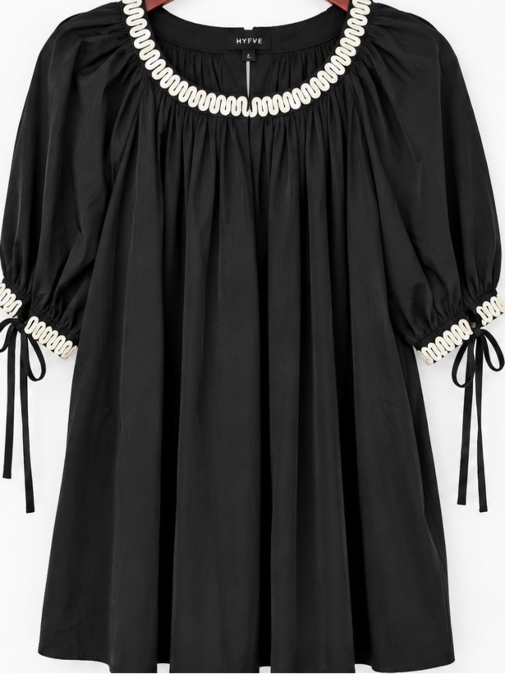 HYFVE Black Peasant Tunic with Cream Loop Trim